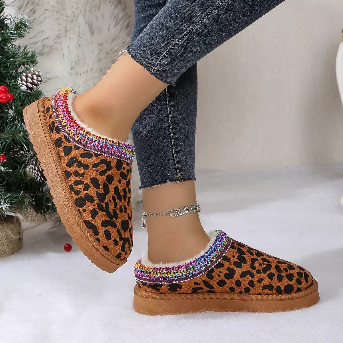 Leopard Print Plush Lined Warm Slip-Ons - Trendsi - Flyclothing LLC