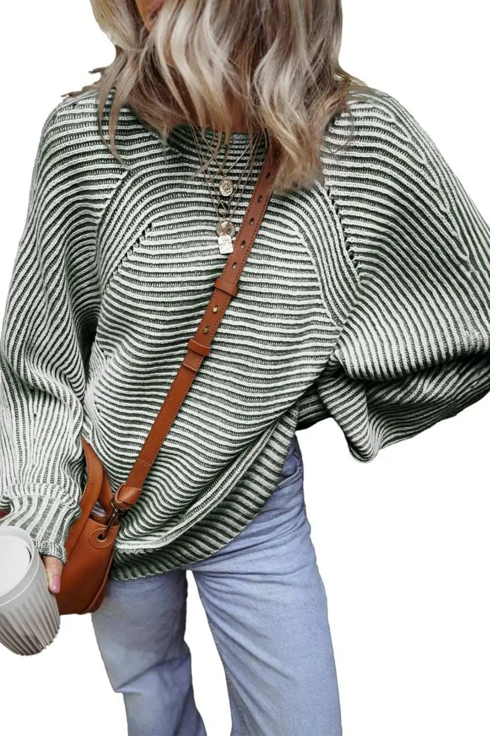 Textured Striped Round Neck Long Sleeve Top - Trendsi - Flyclothing LLC