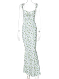 Floral Print Tie Strap Bodycon Maxi Dress - Trendsi - Flyclothing LLC
