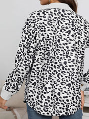 Full Size Leopard Collared Neck Button Up Long Sleeve Jacket - Trendsi