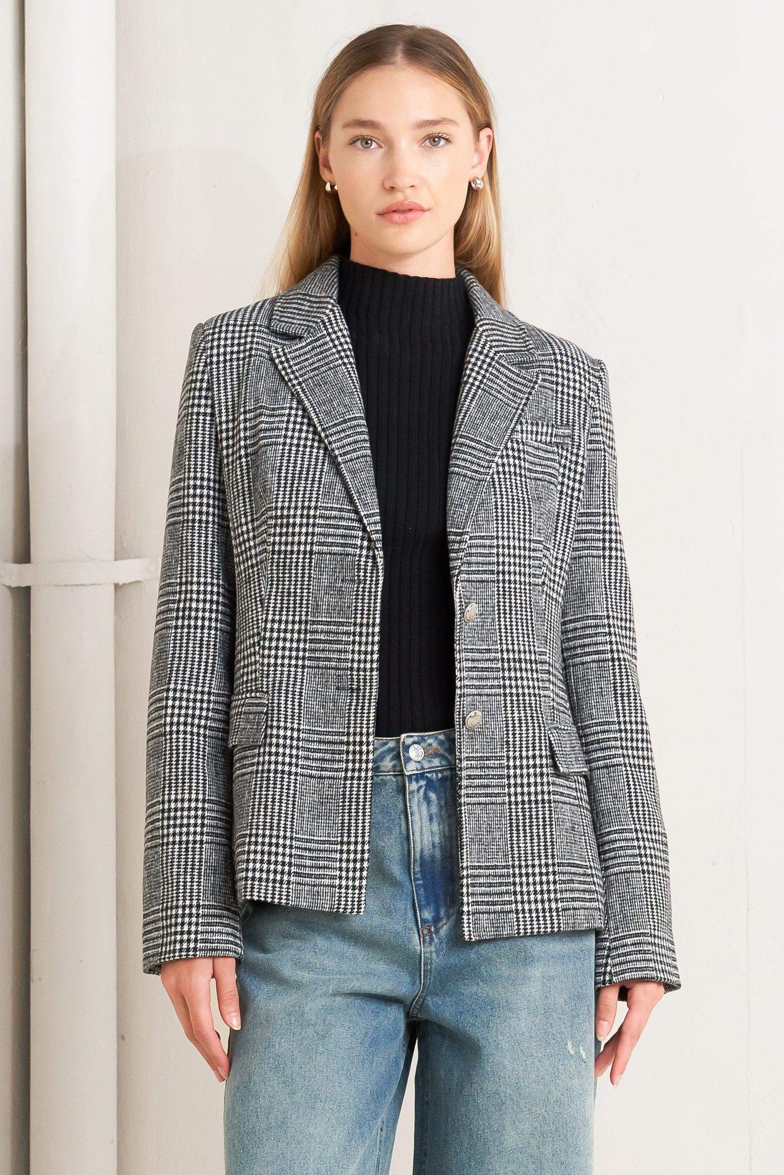 CITY CHECKLINE WOOLEN WOVEN JACKET - Flying Tomato - Flyclothing LLC
