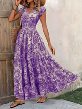 Printed Cap Sleeve Maxi Dress - Trendsi - Flyclothing LLC