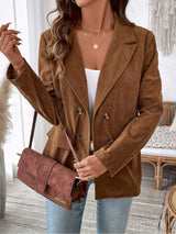 Perfee Decorative Pocket Flap Lapel Collar Long Sleeve Outerwear - Trendsi - Flyclothing LLC