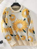 Sunflower Round Neck Long Sleeve Sweater - Trendsi