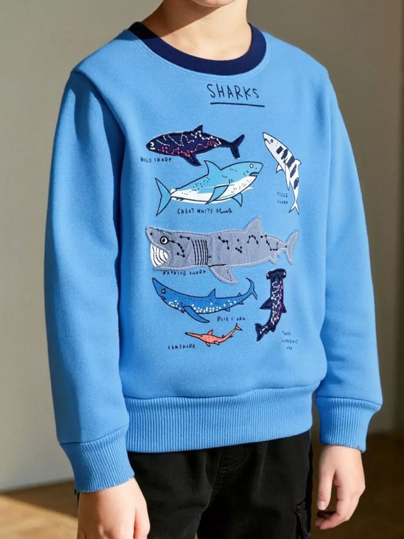 Children's Shark Print Crew Neck Sweatshirt - Trendsi - Flyclothing LLC