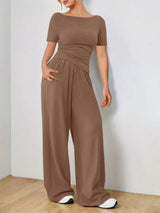 Round Neck Short Sleeve T-Shirt and Pants Set - Trendsi - Flyclothing LLC