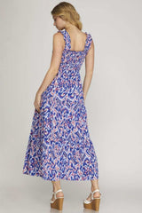 She + Sky Full Size Smocked Printed Wide Strap Tiered Dress Plus Size - Trendsi - Flyclothing LLC