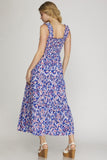 She + Sky Full Size Smocked Printed Wide Strap Tiered Dress Plus Size - Trendsi