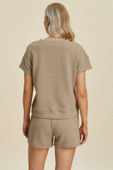 Double Take Full Size Texture Short Sleeve Top and Shorts Set - Trendsi - Flyclothing LLC