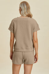 Double Take Full Size Texture Short Sleeve Top and Shorts Set - Trendsi