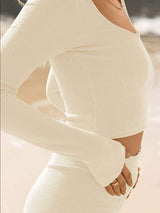 Scoop Neck Long Sleeve Top and Shorts Set - Trendsi - Flyclothing LLC