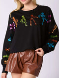 Halloween Colorful Sequin Skeleton Sweatshirt - Trendsi - Flyclothing LLC