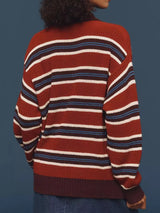 Striped Button Detail Polo Collar Sweater - Trendsi - Flyclothing LLC
