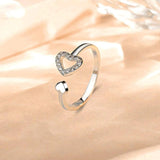 925 Sterling Silver Inlaid Zircon Heart Open Ring - Trendsi
