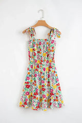 Floral Knotted Straps Cinched Waist Ruffle Hem Mini Dress - Trendsi - Flyclothing LLC