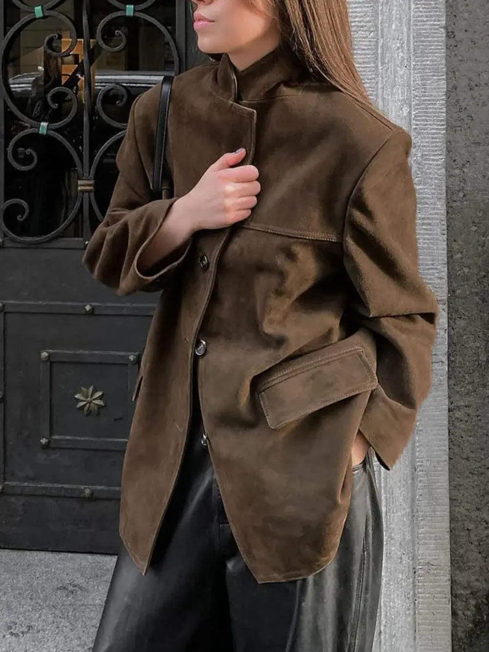 Lapel Collar Button Up Jacket - Trendsi - Flyclothing LLC