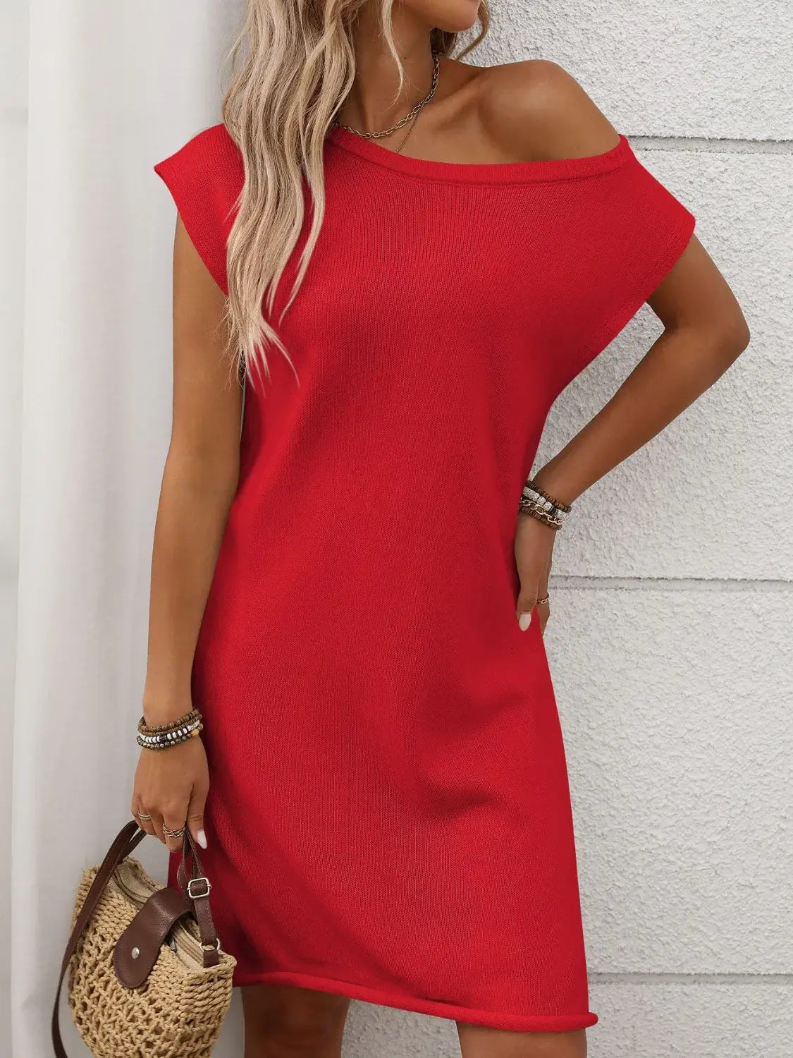 One Shoulder Mini Sweater Dress - Trendsi - Flyclothing LLC