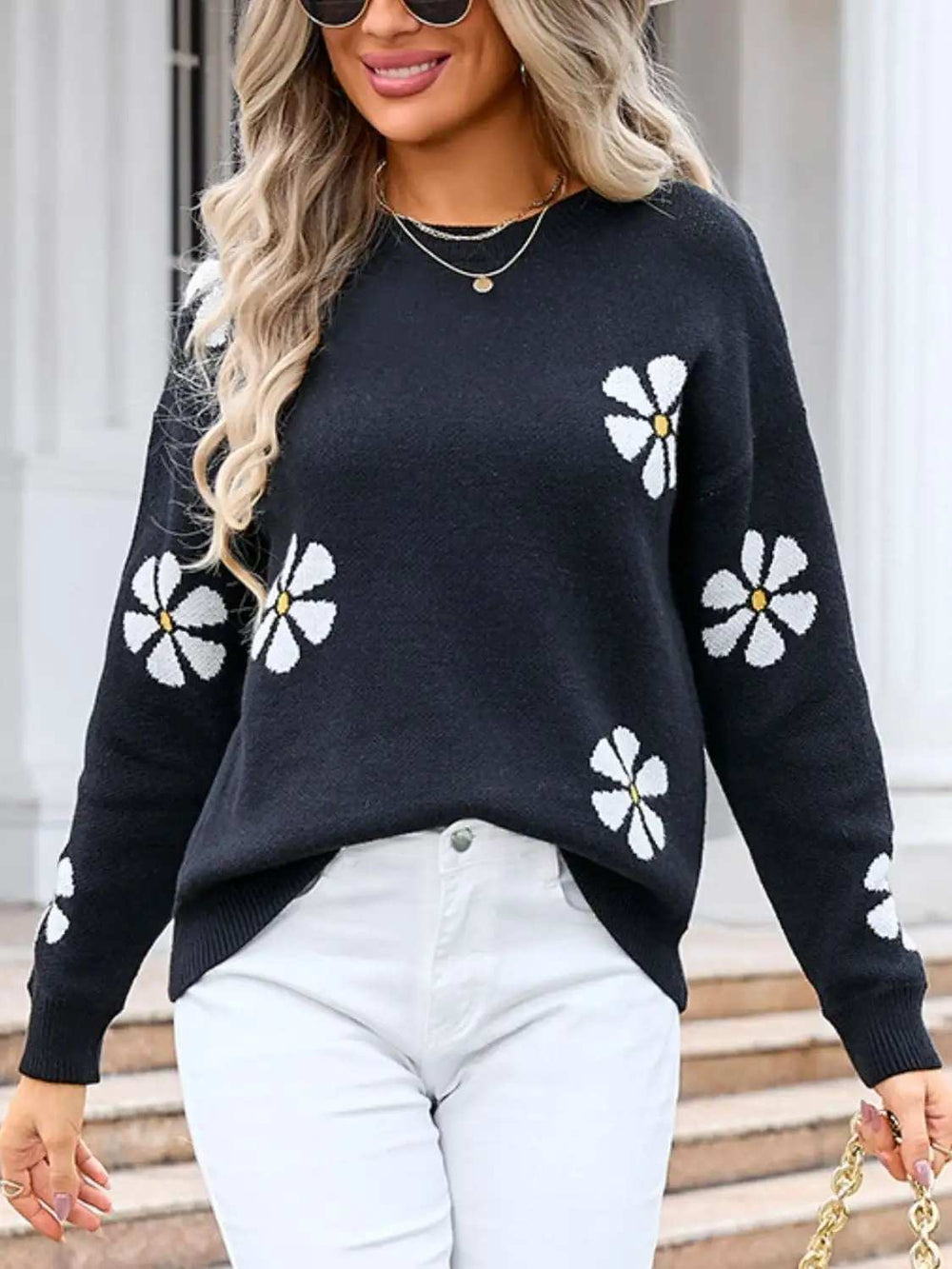 Angel Wings Round Neck Long Sleeve Sweater - Trendsi - Flyclothing LLC