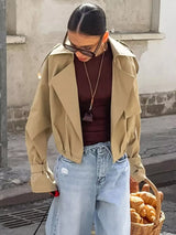 Wide Lapel Cropped Trench Coat - Trendsi - Flyclothing LLC