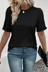 Round Neck Short Sleeve T-Shirt - Trendsi - Flyclothing LLC
