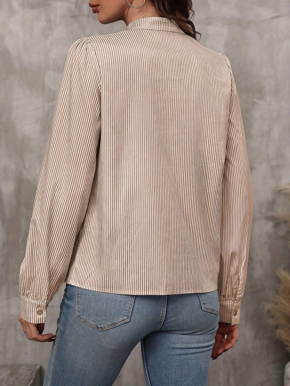 Tied Striped Long Sleeve Blouse - Trendsi - Flyclothing LLC