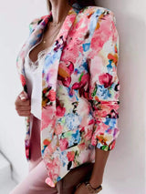 Vibrant Floral Print Open Front Blazer - Trendsi - Flyclothing LLC