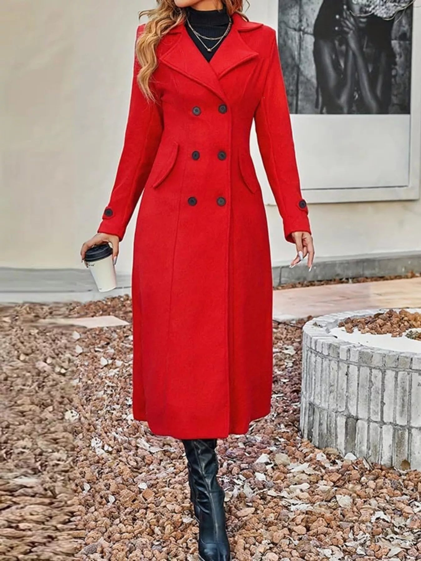Full Size Double-Breasted Longline Trench Coat Plus Size - Trendsi - Flyclothing LLC