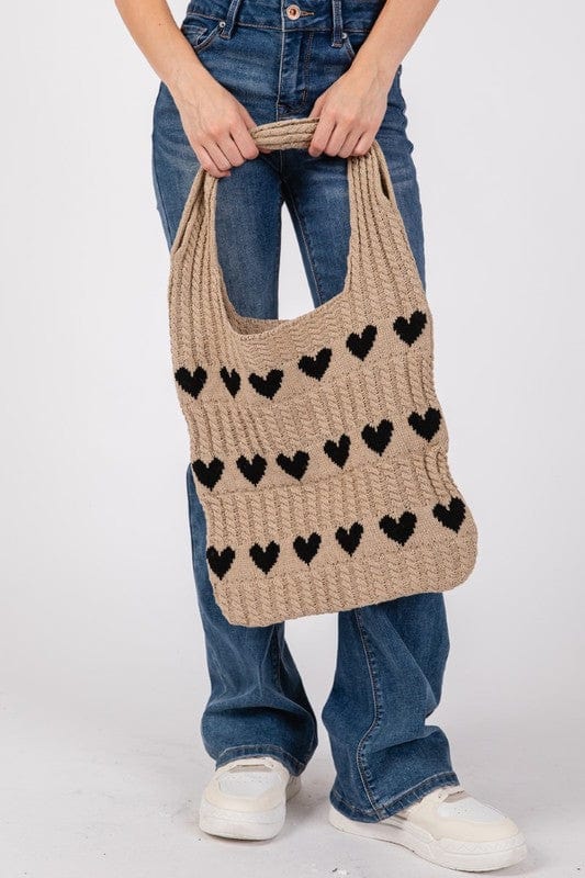 Fame Contrast Heart Crochet Tote Bag - Trendsi
