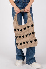 Fame Contrast Heart Crochet Tote Bag - Trendsi