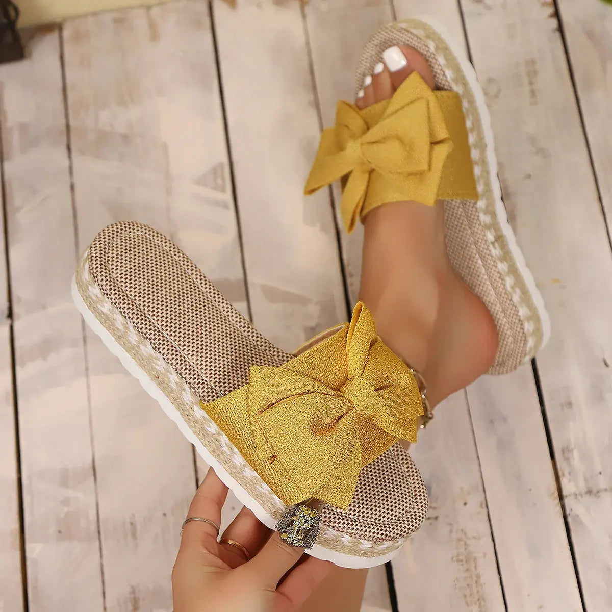 Bow Open Toe Platform Sandals - Trendsi - Flyclothing LLC