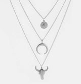 Alloy Three-Layered Bull Head Pendant Necklace - Trendsi - Flyclothing LLC