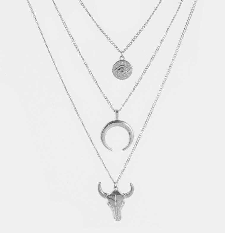 Alloy Three-Layered Bull Head Pendant Necklace - Trendsi - Flyclothing LLC
