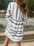 Lace Detail Printed Three-Quarter Sleeve Dress - Trendsi