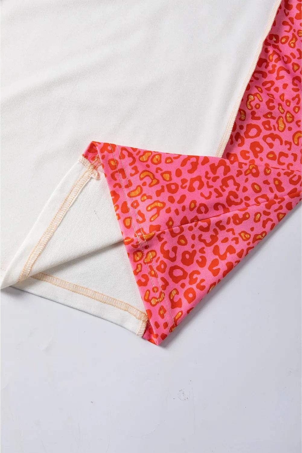 Exposed Seam Leopard Color Block Round Neck Top - Trendsi - Flyclothing LLC