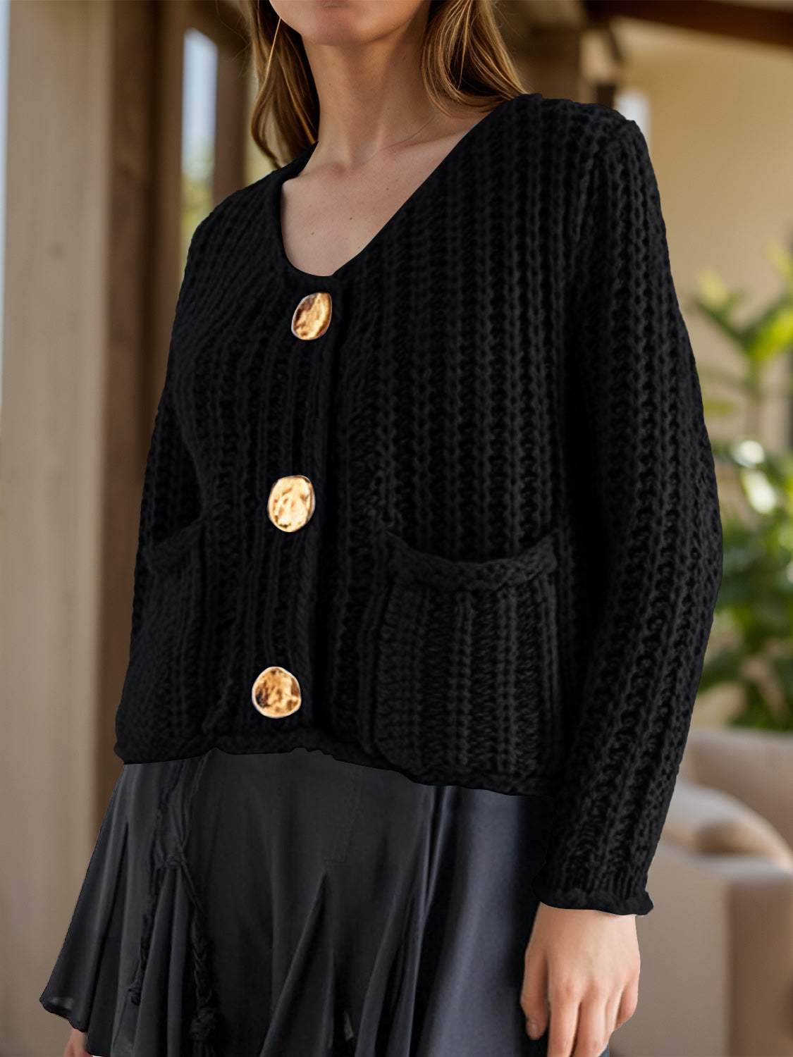 Button Down Long Sleeve Cardigan - Trendsi - Flyclothing LLC