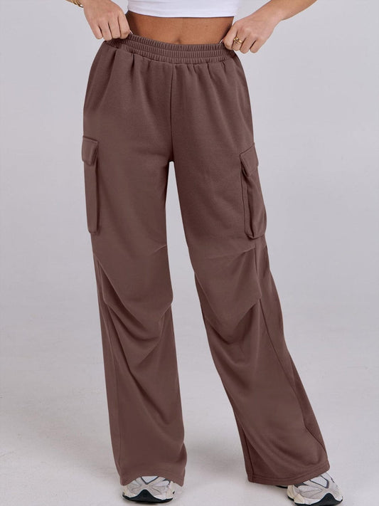 Elastic Waist Wide Leg Pants with Pockets - Trendsi
