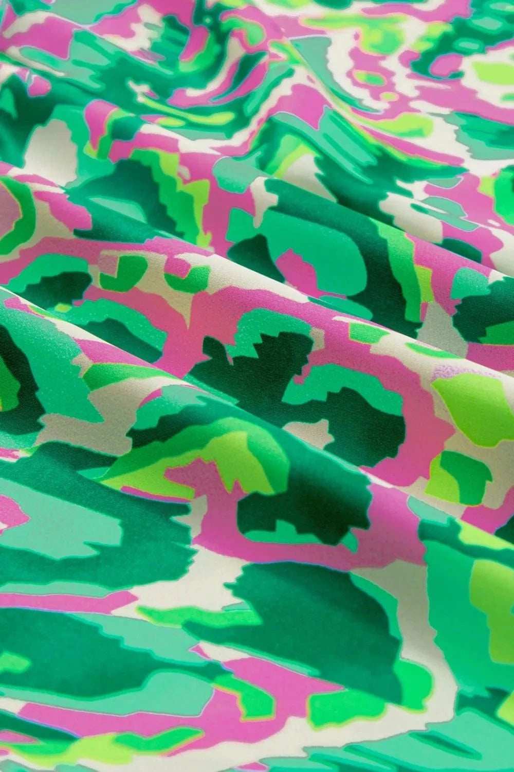 Abstract Print Ruffled Trim Tie Neck Top - Trendsi - Flyclothing LLC