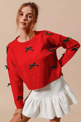 SO ME Ribbon Bow Applique Sweater - Trendsi - Flyclothing LLC