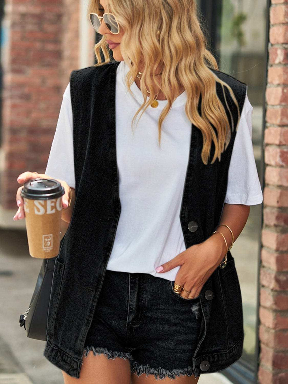 Full Size V-Neck Button Up Denim Vest - Trendsi - Flyclothing LLC