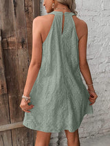 Eyelet Grecian Neck Mini Dress - Trendsi - Flyclothing LLC