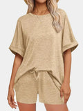 Round Neck T-Shirt and Drawstring Shorts Set - Trendsi