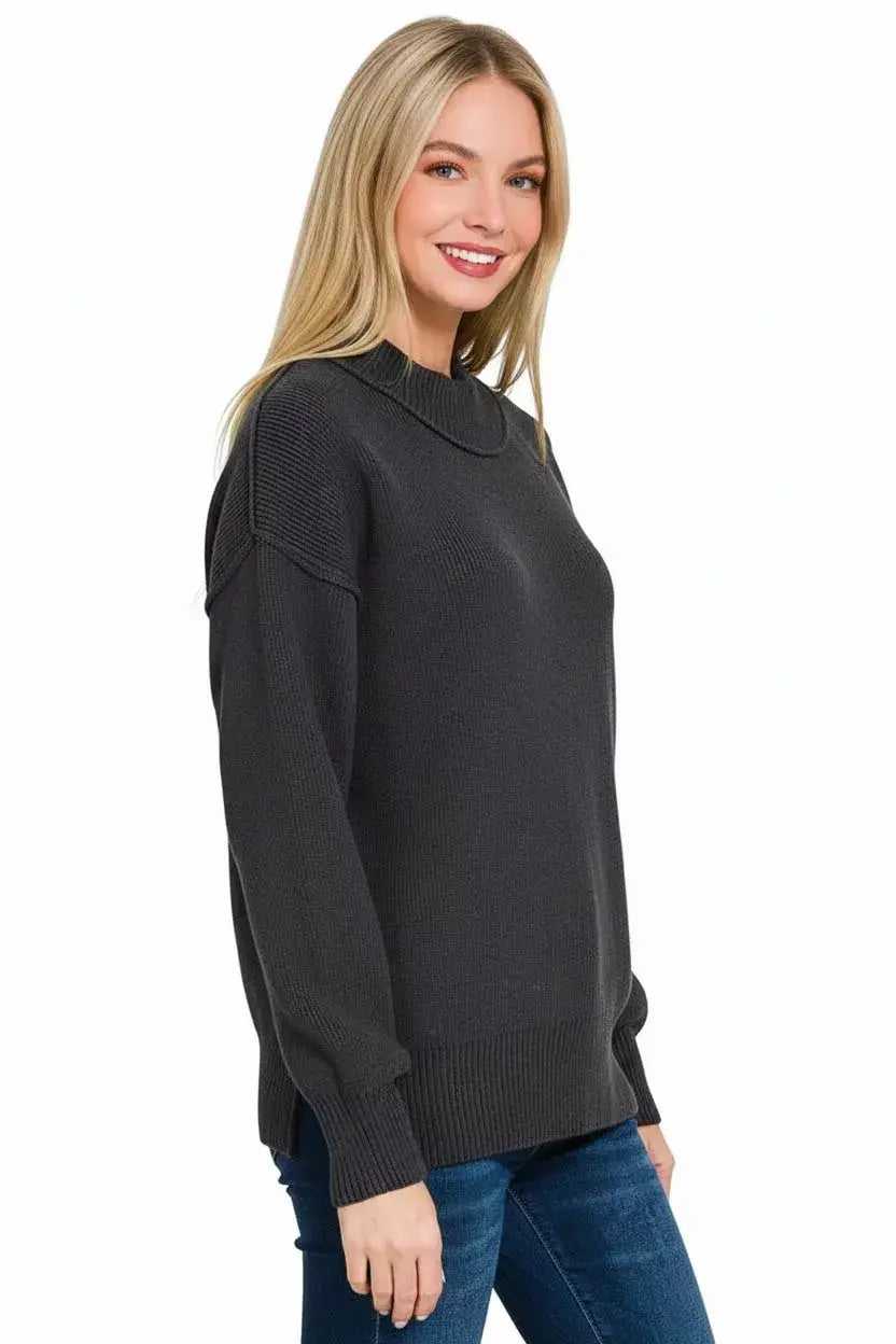 Zenana Wide Neckband Drop Shoulder Sweater - Trendsi - Flyclothing LLC