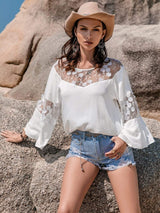 Lace Round Neck Long Sleeve Blouse - Trendsi - Flyclothing LLC