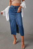 Slit Raw Hem Midi Denim Skirt - Trendsi