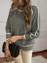 Full Size Turtleneck Contrast Trim Sweater Plus Size - Trendsi - Flyclothing LLC
