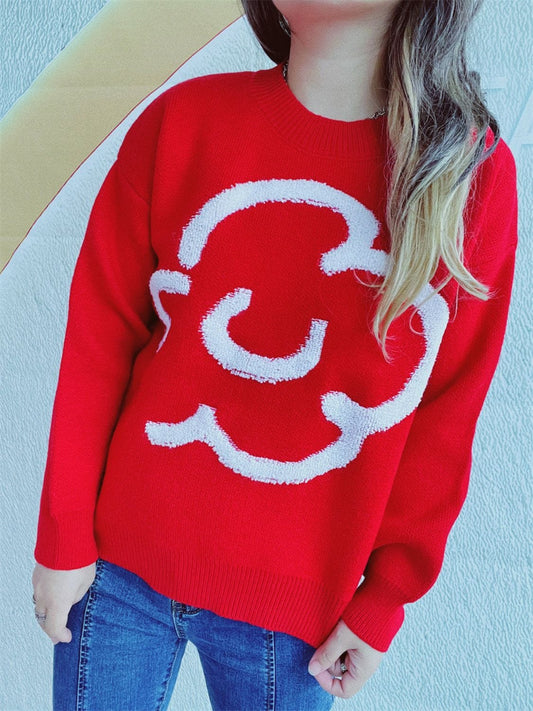 Contrast Round Neck Long Sleeve Sweater - Trendsi