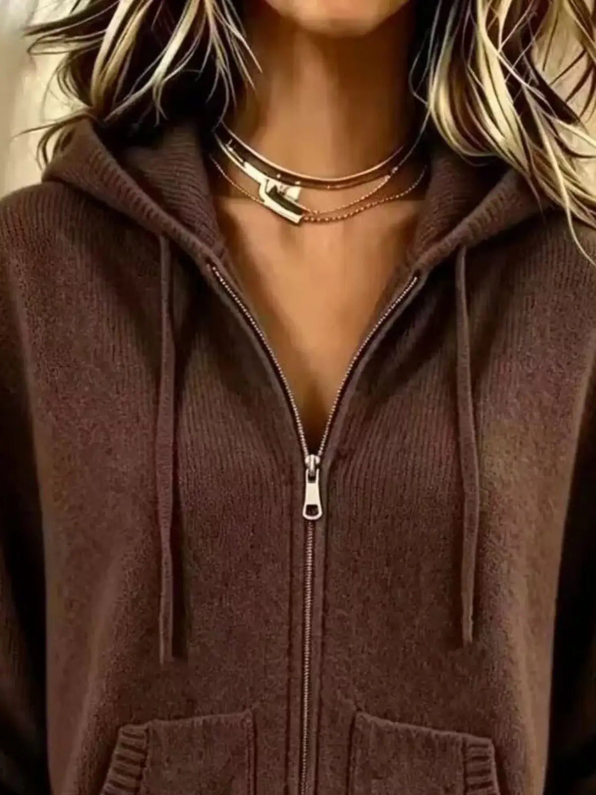 Zip-Up Hooded Knit Cardigan - Trendsi - Flyclothing LLC