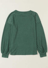Lace Detail Round Neck Lantern Sleeve Top - Trendsi - Flyclothing LLC