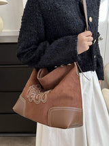 Suede Patch Adjustable Strap Tote Bag - Trendsi - Flyclothing LLC