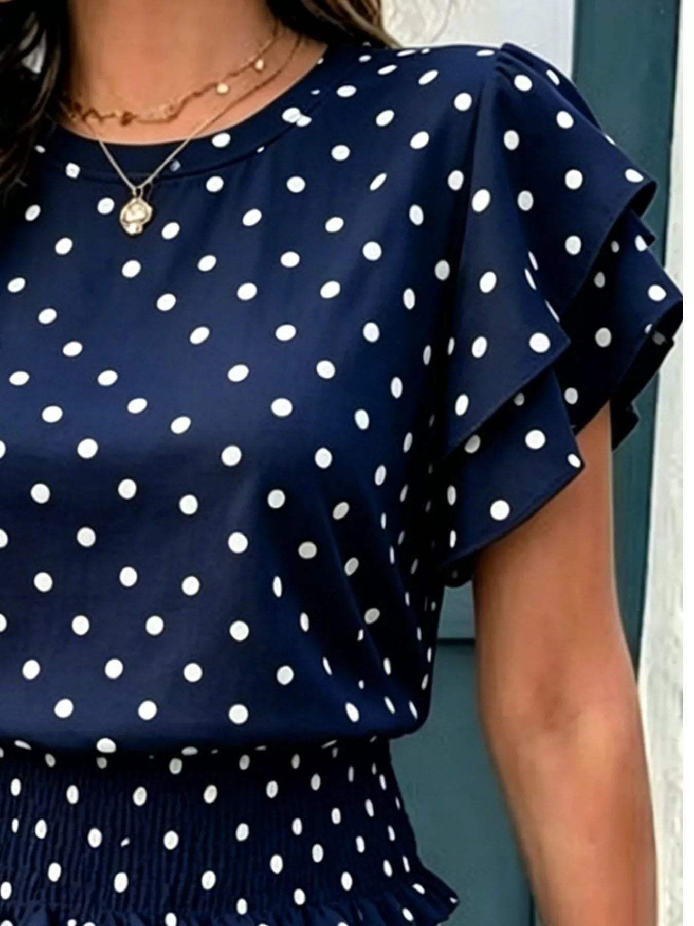 Polka Dot Ruffle Sleeve Blouse - Trendsi - Flyclothing LLC